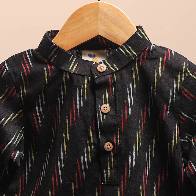 Black - pochampally ikat cotton kids kurta (6-12 months) 33
