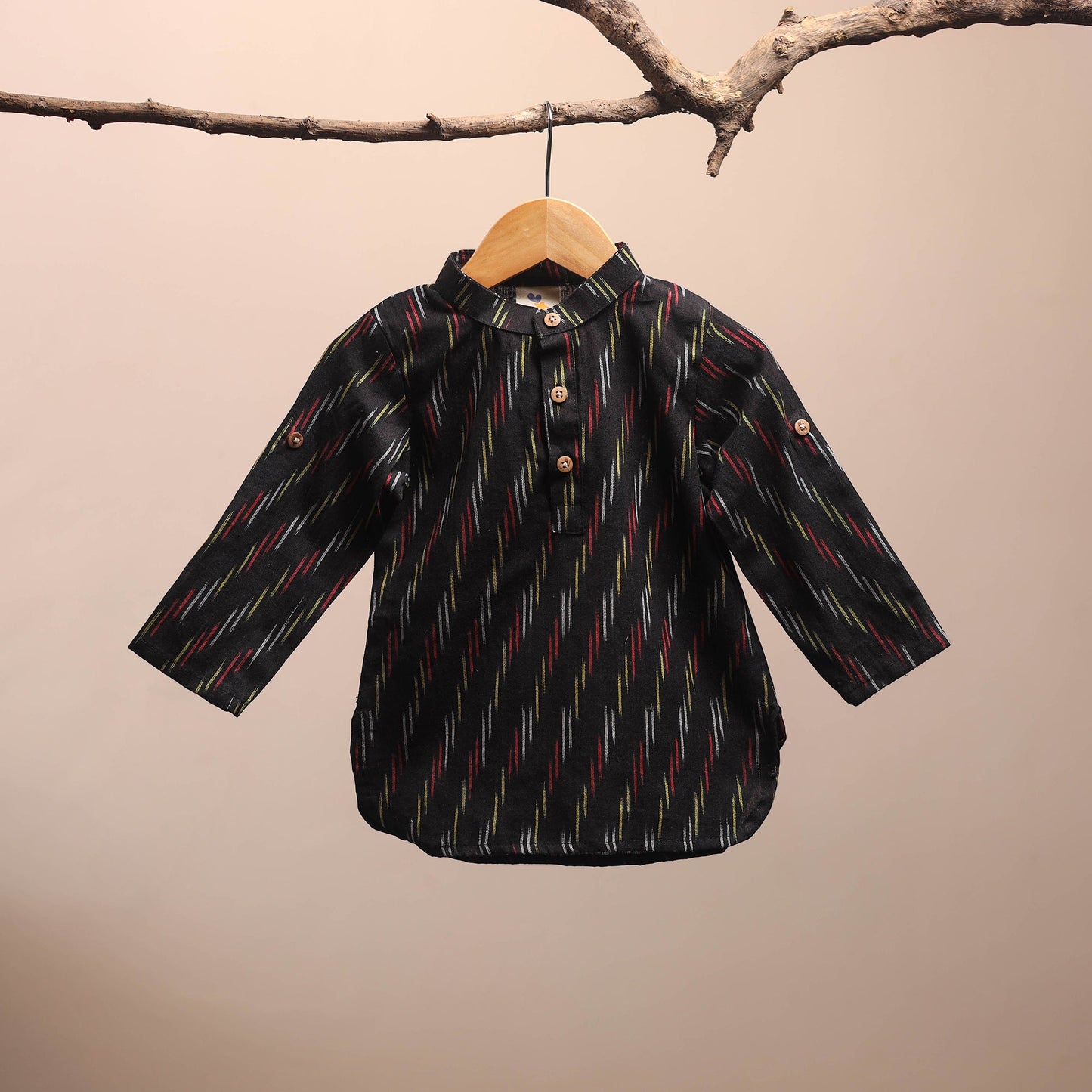 Black - pochampally ikat cotton kids kurta (6-12 months) 33