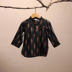 Black - pochampally ikat cotton kids kurta (6-12 months) 12