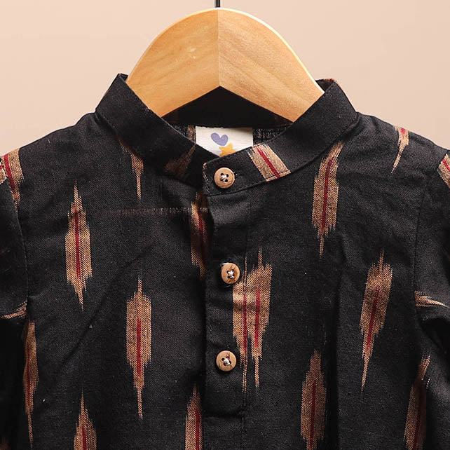 Black - pochampally ikat cotton kids kurta (6-12 months) 12