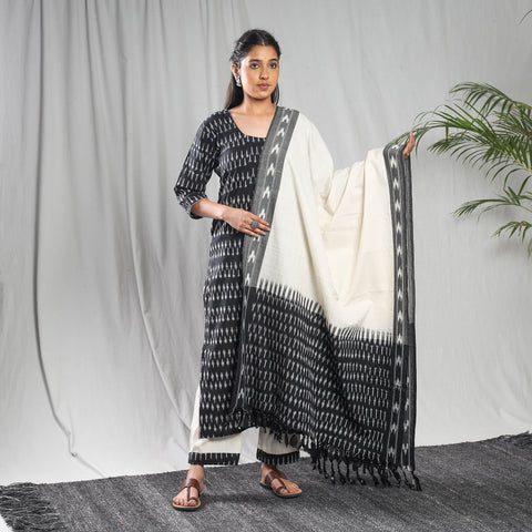 Black - pochampally ikat cotton kurta with palazzo &