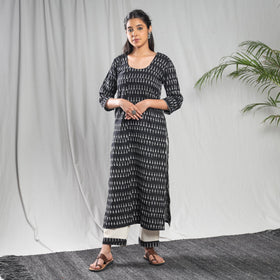 Black - pochampally ikat cotton kurta with palazzo &