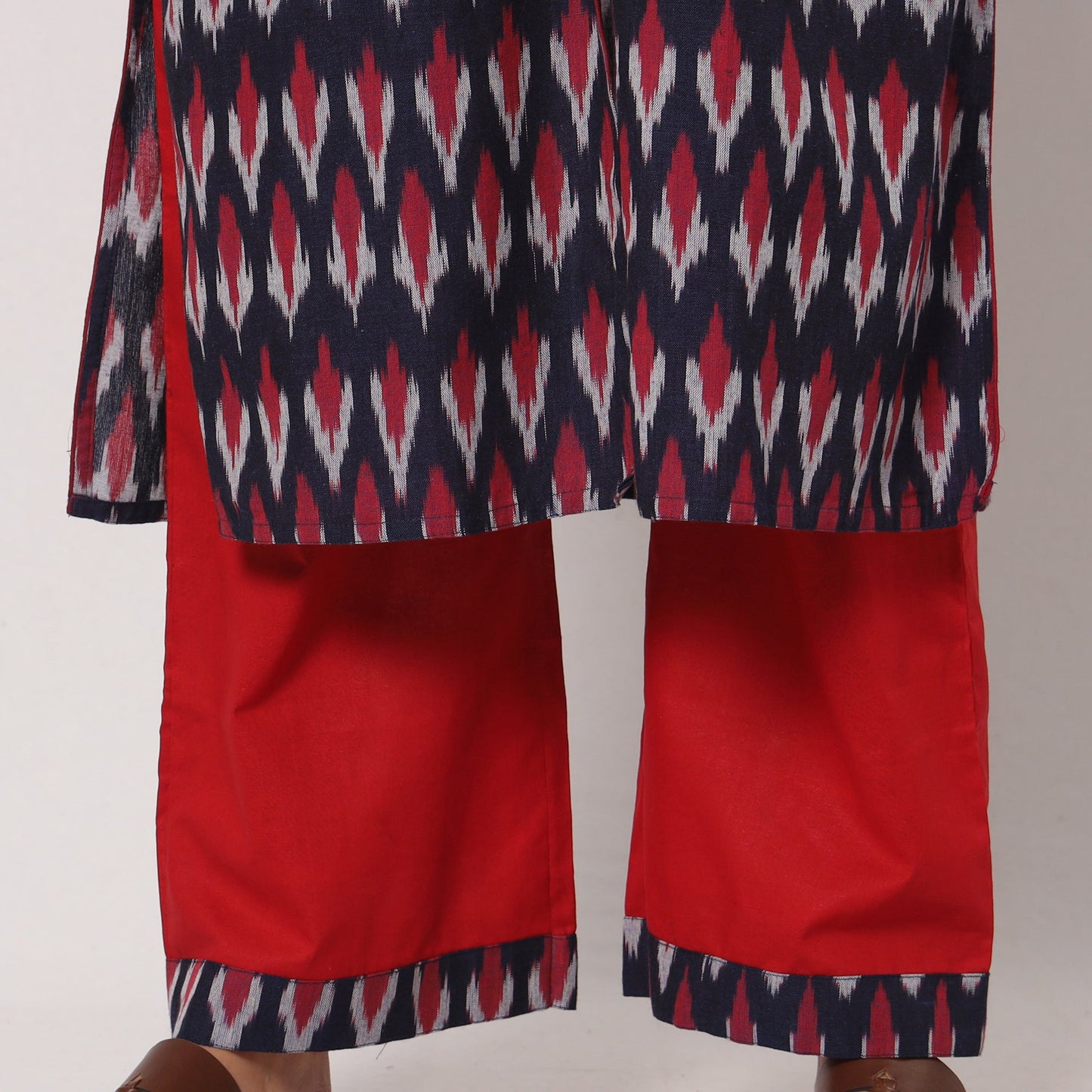  Pochampally Ikat Weave Cotton Kurta with Palazzo & Dupatta Set 