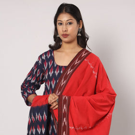  Pochampally Ikat Weave Cotton Kurta with Palazzo & Dupatta Set 