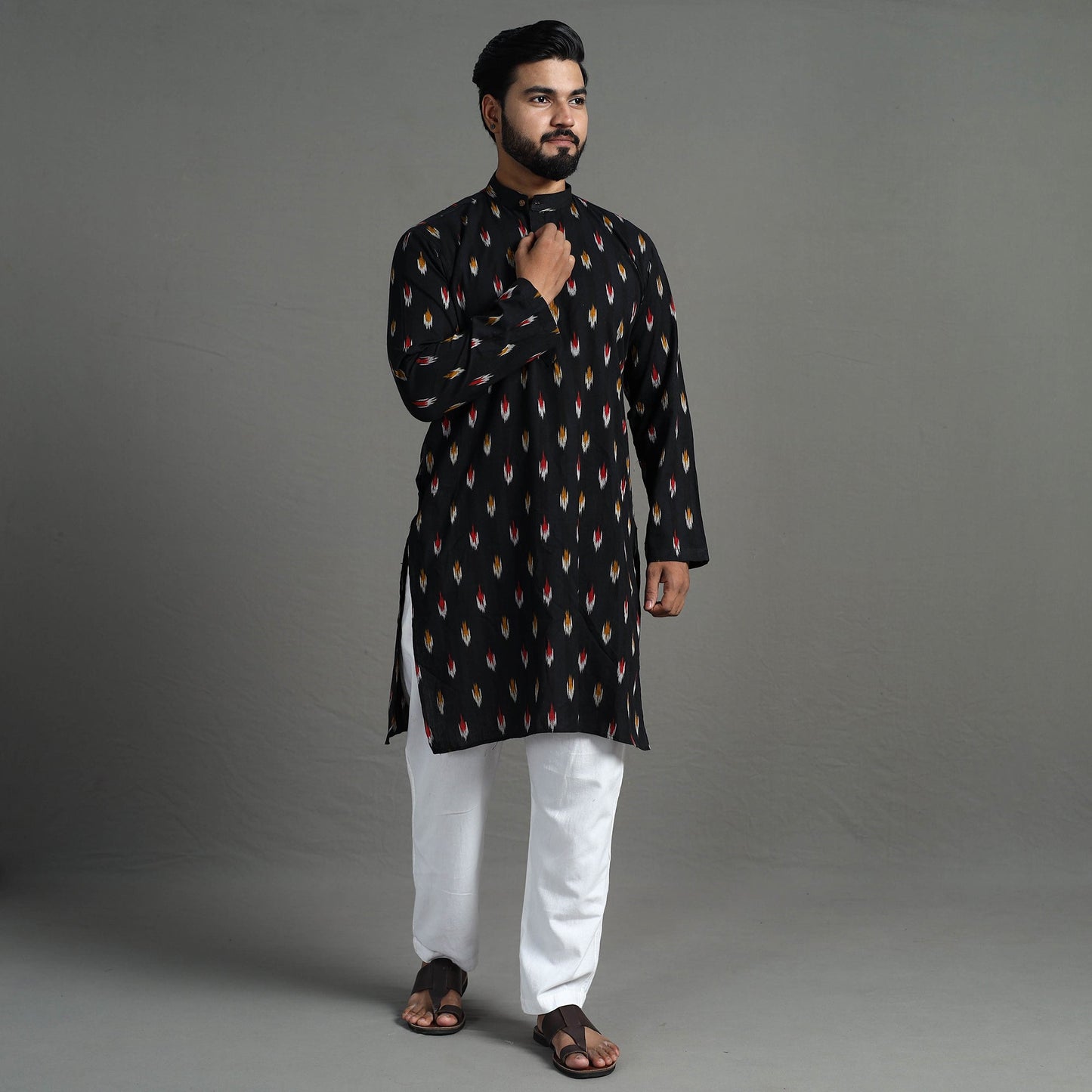  Pochampally Ikat Cotton Men Long Kurta 