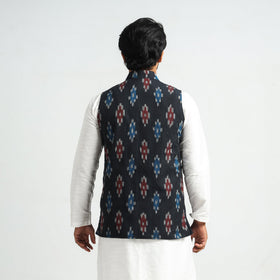 Black - pochampally ikat cotton men nehru jacket