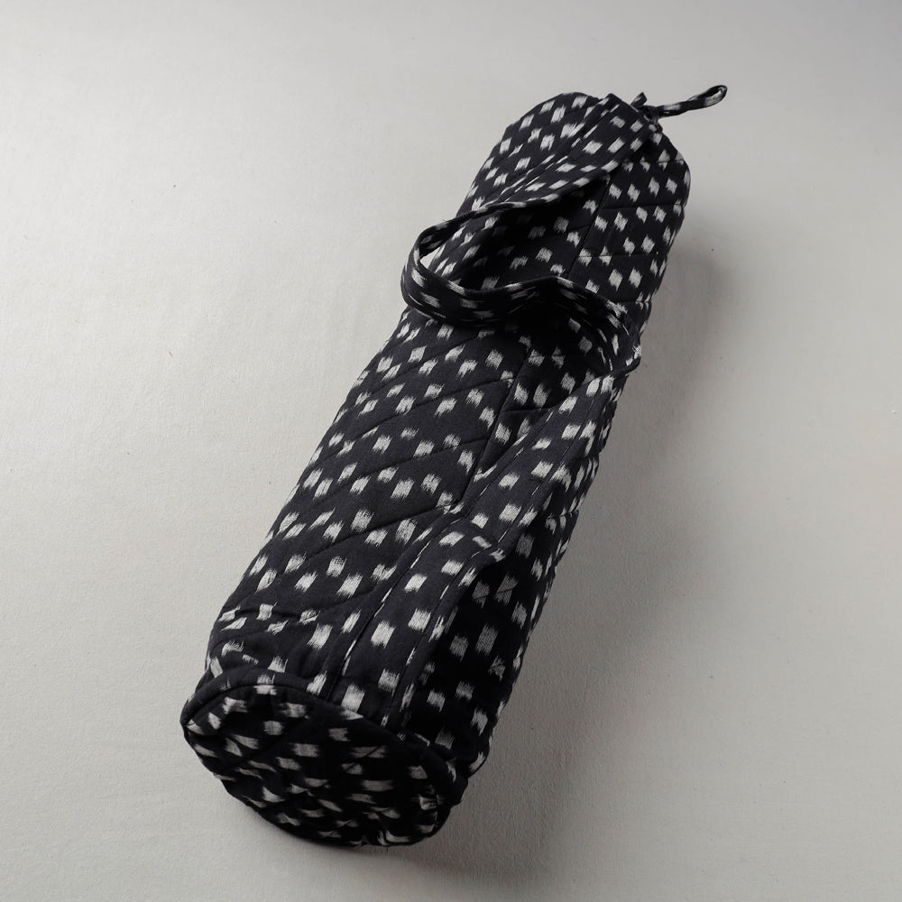 Black Pochampally Ikat Cotton Quilted Yoga Mat Bag 