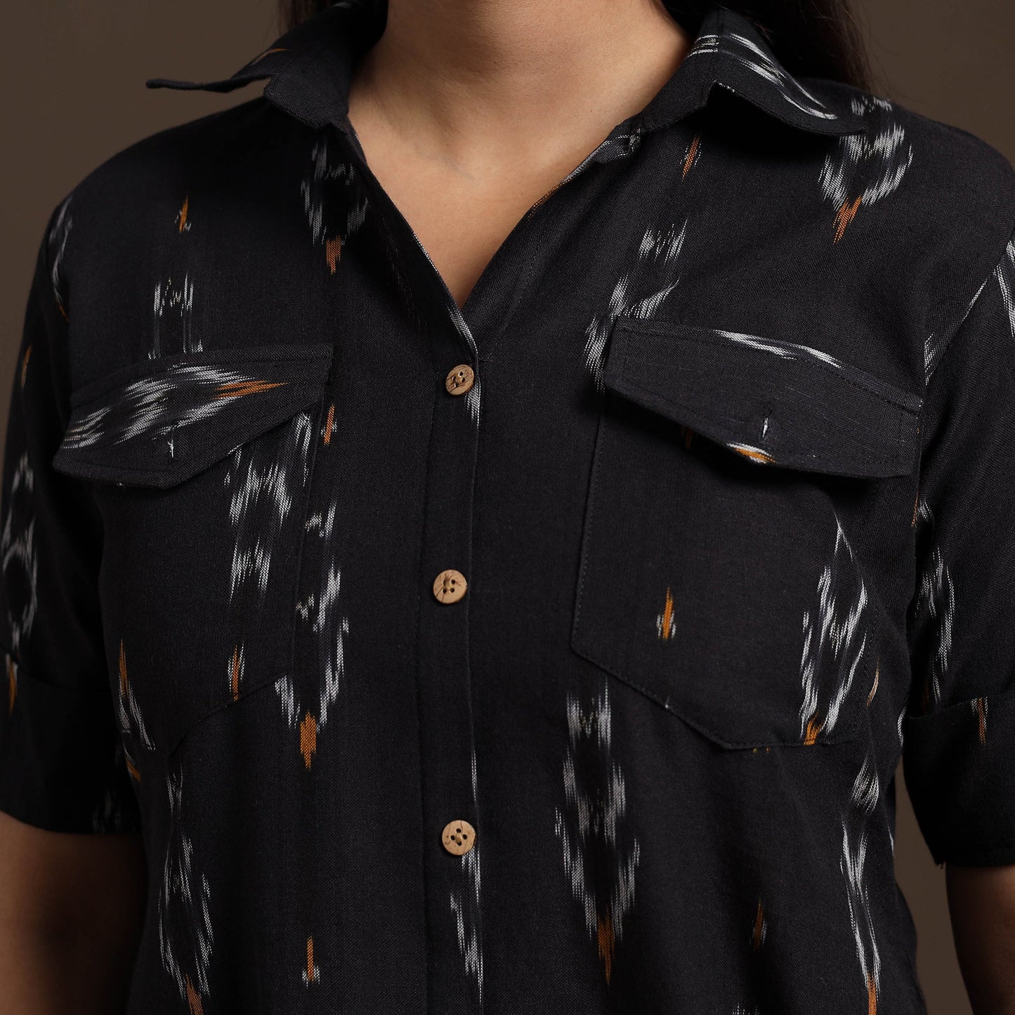 Black - pochampally ikat cotton shirt midi dress 05