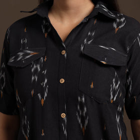 Black - pochampally ikat cotton shirt midi dress 05