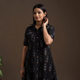 Black - pochampally ikat cotton shirt midi dress 05