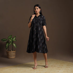 Black - pochampally ikat cotton shirt midi dress 05