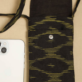 Black Pochampally Ikat Cotton Sling Mobile Pouch