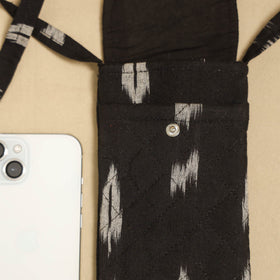 Black Pochampally Ikat Cotton Sling Mobile Pouch