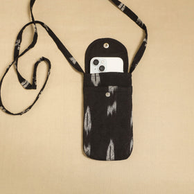 Black Pochampally Ikat Cotton Sling Mobile Pouch