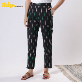 Black - pochampally ikat cotton tapered casual pant