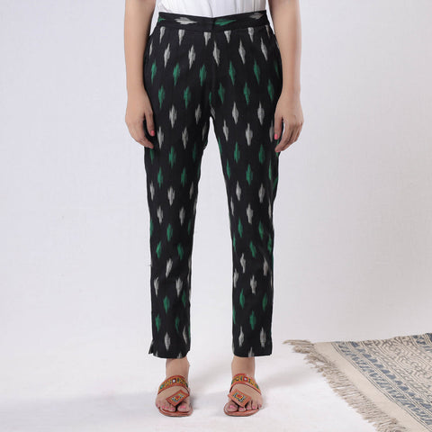 Black - pochampally ikat cotton tapered casual pant