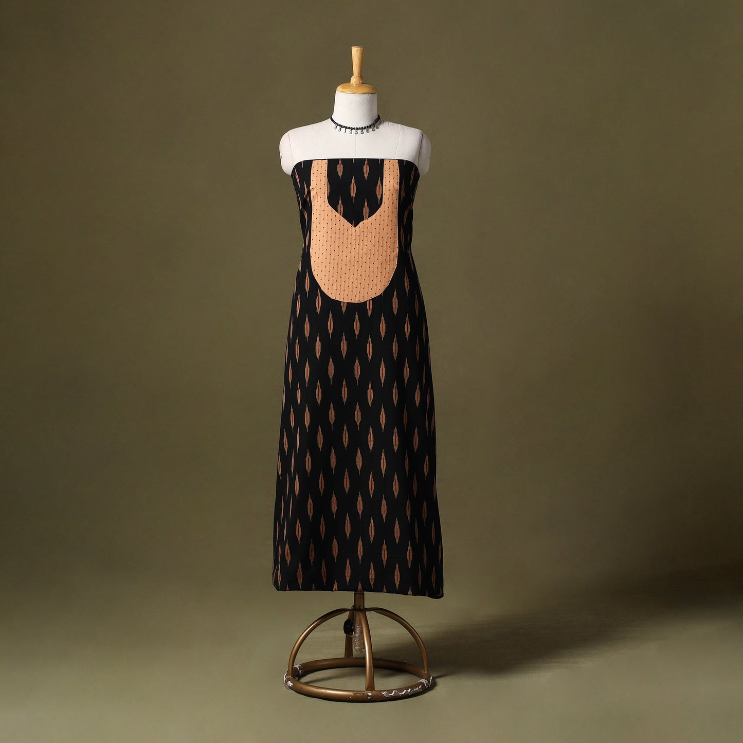 Black Pochampally Ikat Cotton Unstitched Kurta Material