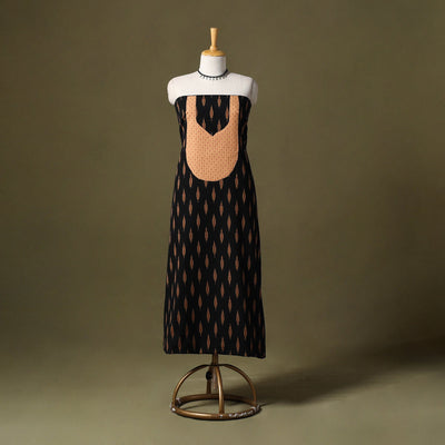 Black Pochampally Ikat Cotton Unstitched Kurta Material