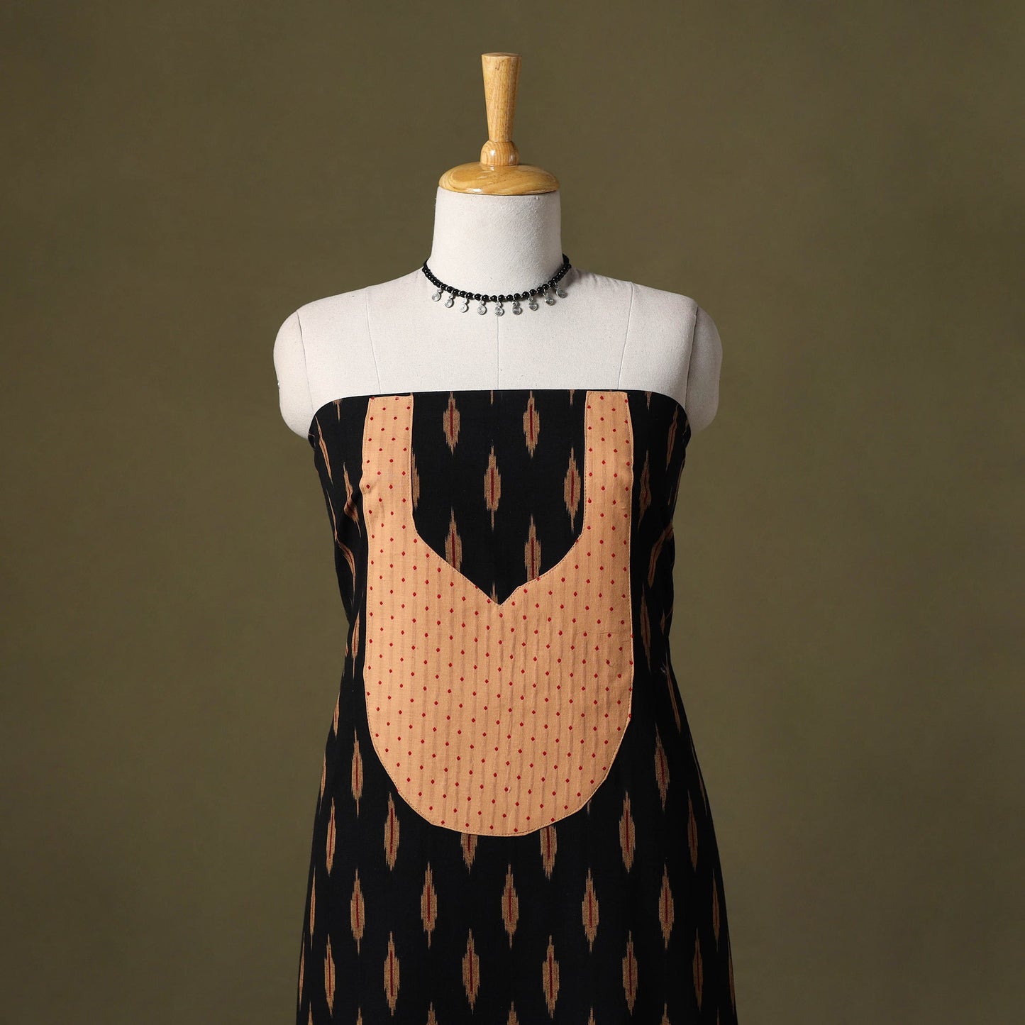 Black Pochampally Ikat Cotton Unstitched Kurta Material