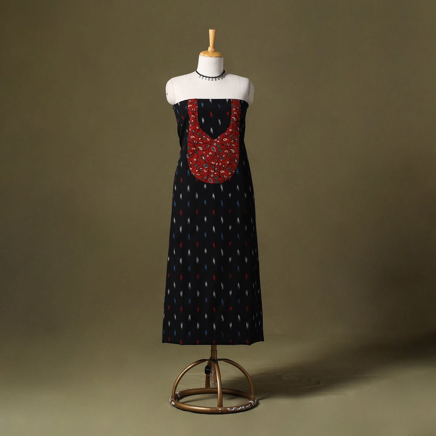 Black Pochampally Ikat Cotton Unstitched Kurta Material