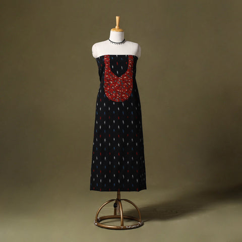 Black Pochampally Ikat Cotton Unstitched Kurta Material