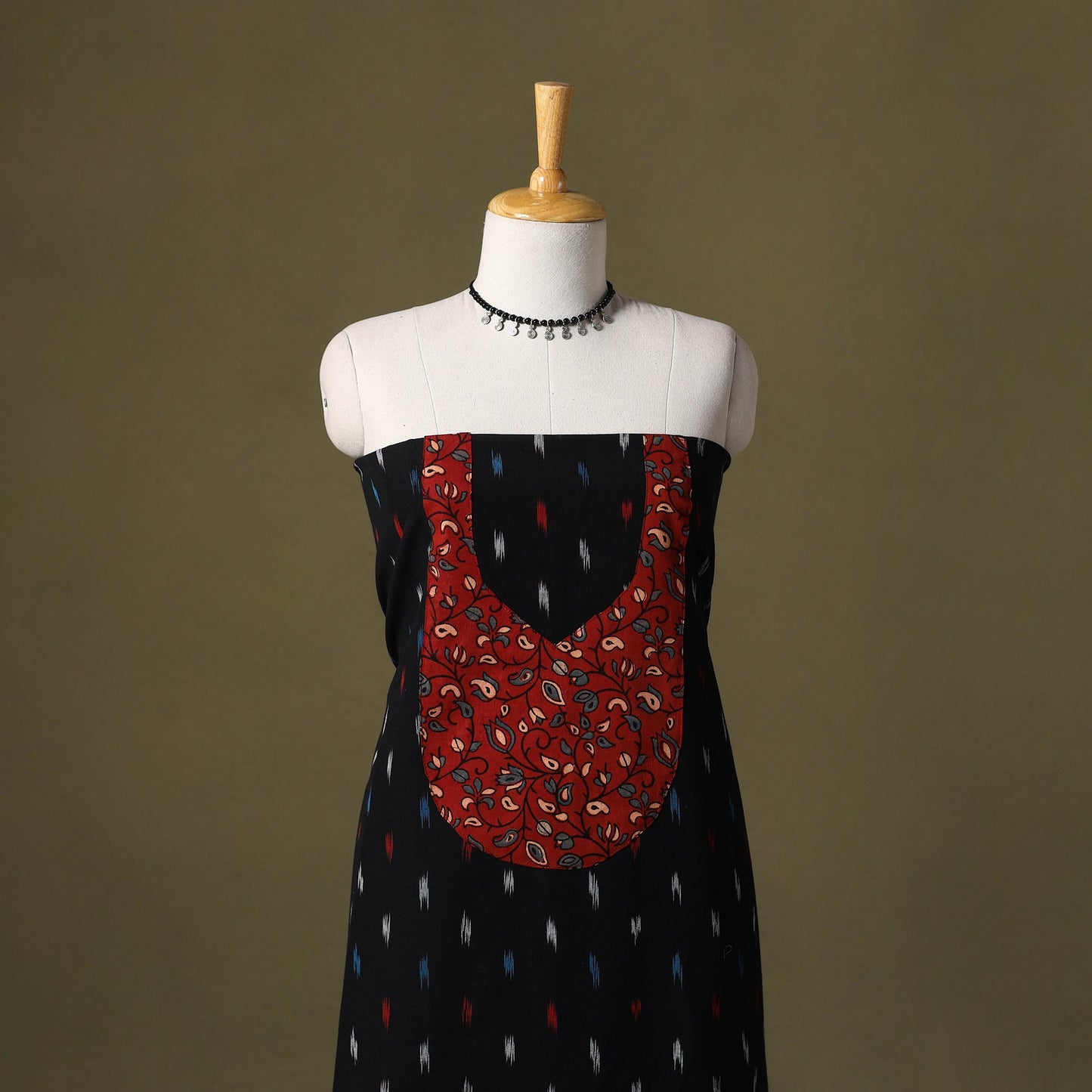 Black Pochampally Ikat Cotton Unstitched Kurta Material