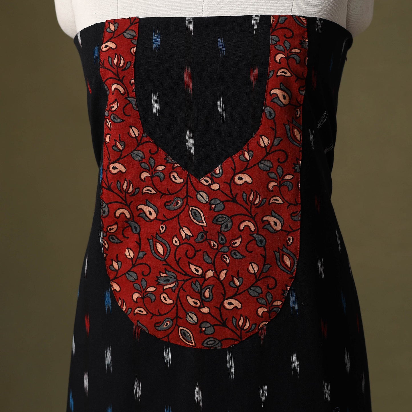 Black Pochampally Ikat Cotton Unstitched Kurta Material