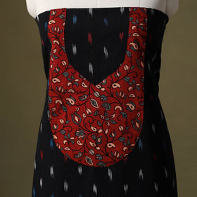 Black Pochampally Ikat Cotton Unstitched Kurta Material