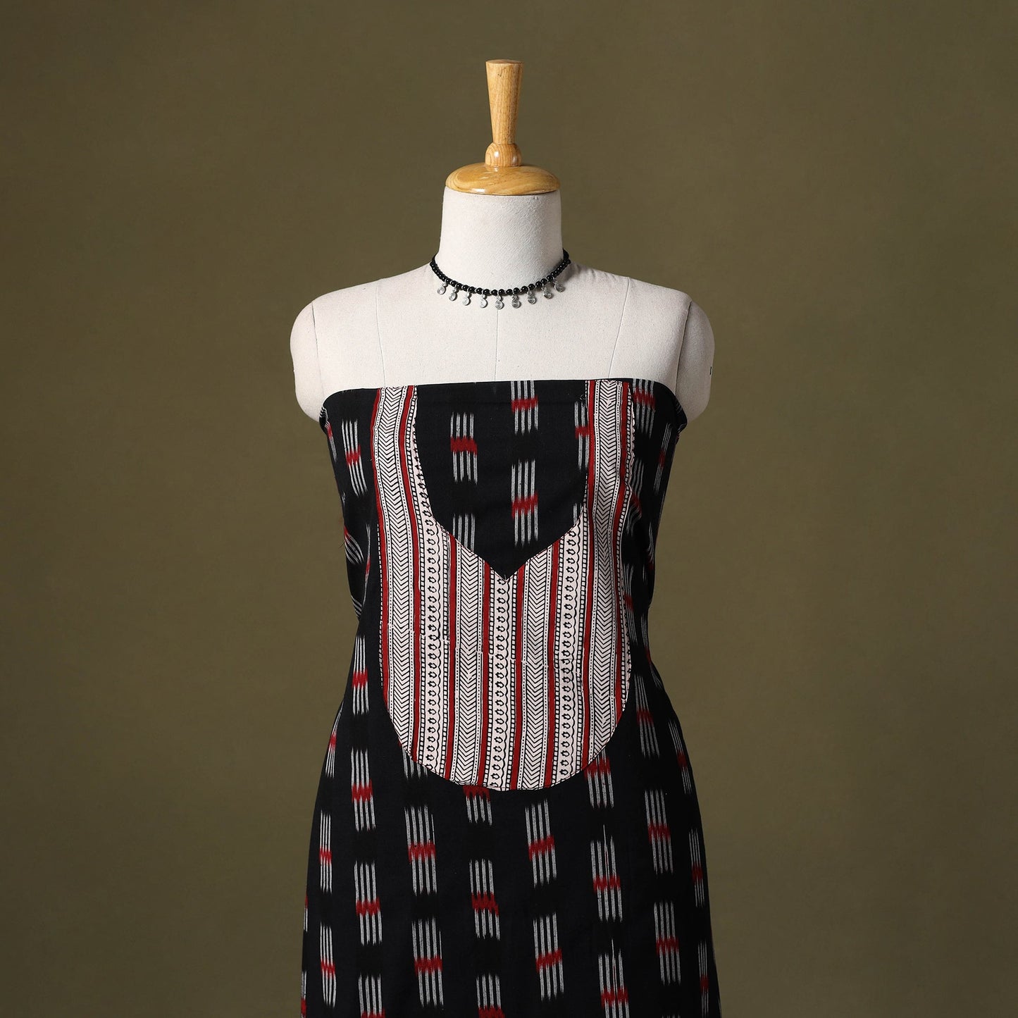 Black Pochampally Ikat Cotton Unstitched Kurta Material