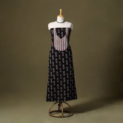 Black Pochampally Ikat Cotton Unstitched Kurta Material