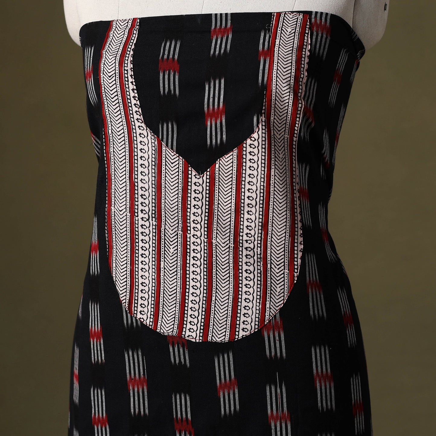 Black Pochampally Ikat Cotton Unstitched Kurta Material