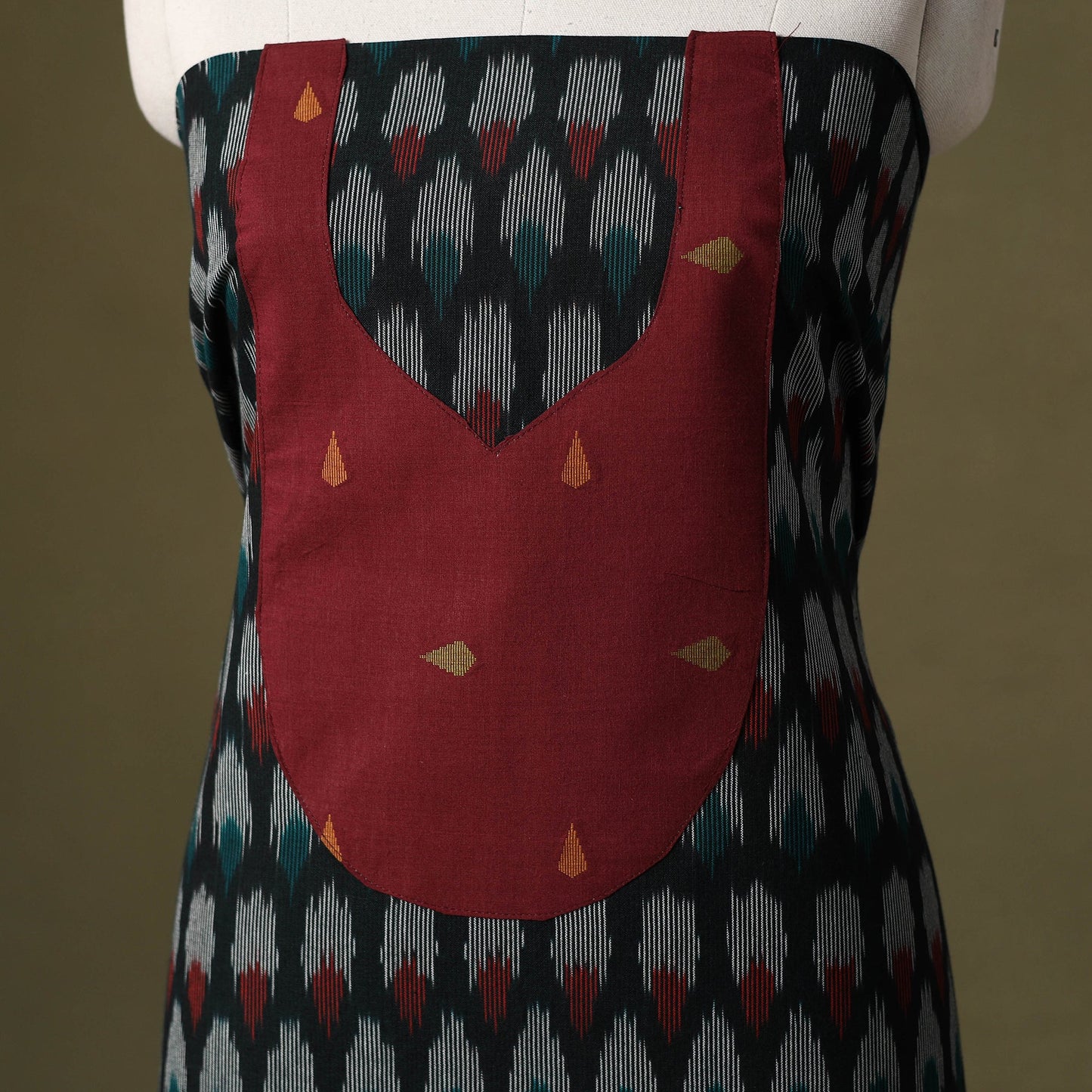 Black Pochampally Ikat Cotton Unstitched Kurta Material