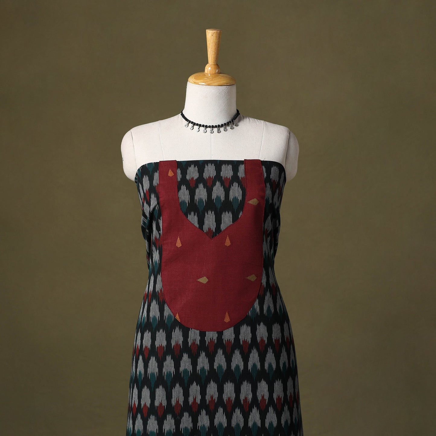 Black Pochampally Ikat Cotton Unstitched Kurta Material