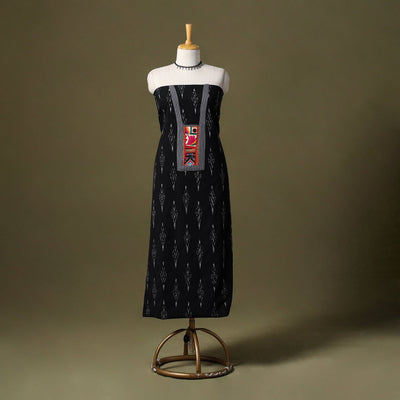 Black Pochampally Ikat Cotton Unstitched Kurta Material