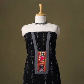 Black Pochampally Ikat Cotton Unstitched Kurta Material