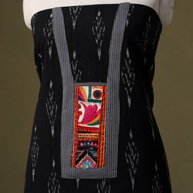 Black Pochampally Ikat Cotton Unstitched Kurta Material