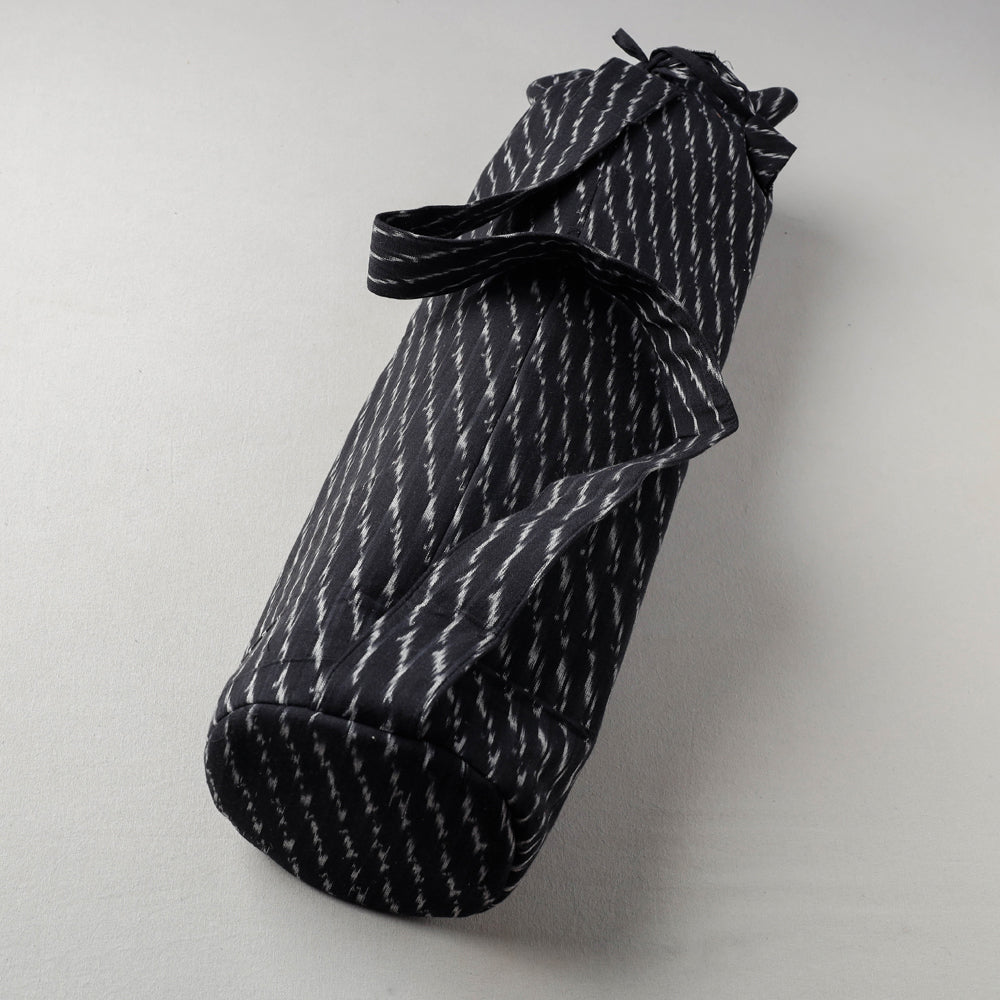 Black Pochampally Ikat Cotton Yoga Mat Bag 