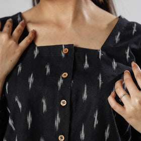 Black - pochampally ikat full sleeve cotton crop top