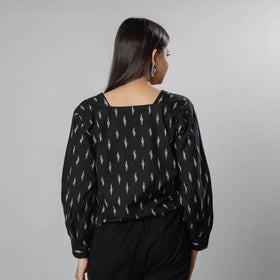 Black - pochampally ikat full sleeve cotton crop top