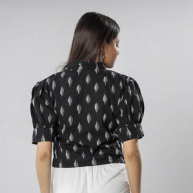 Black - pochampally ikat half sleeve cotton crop top