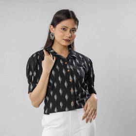 Black - pochampally ikat half sleeve cotton crop top