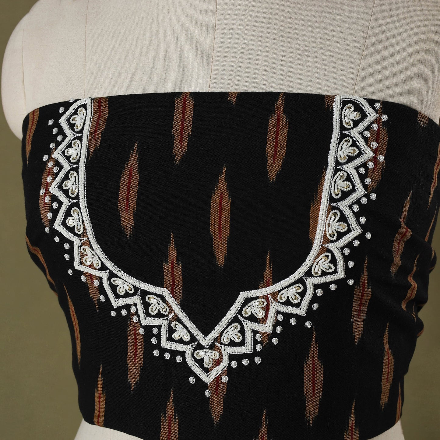 Black Pochampally Ikat Hand Embroidery Cotton Blouse Piece