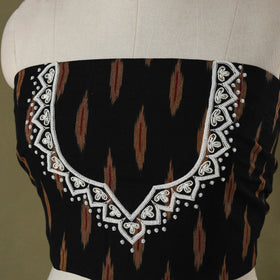 Black Pochampally Ikat Hand Embroidery Cotton Blouse Piece