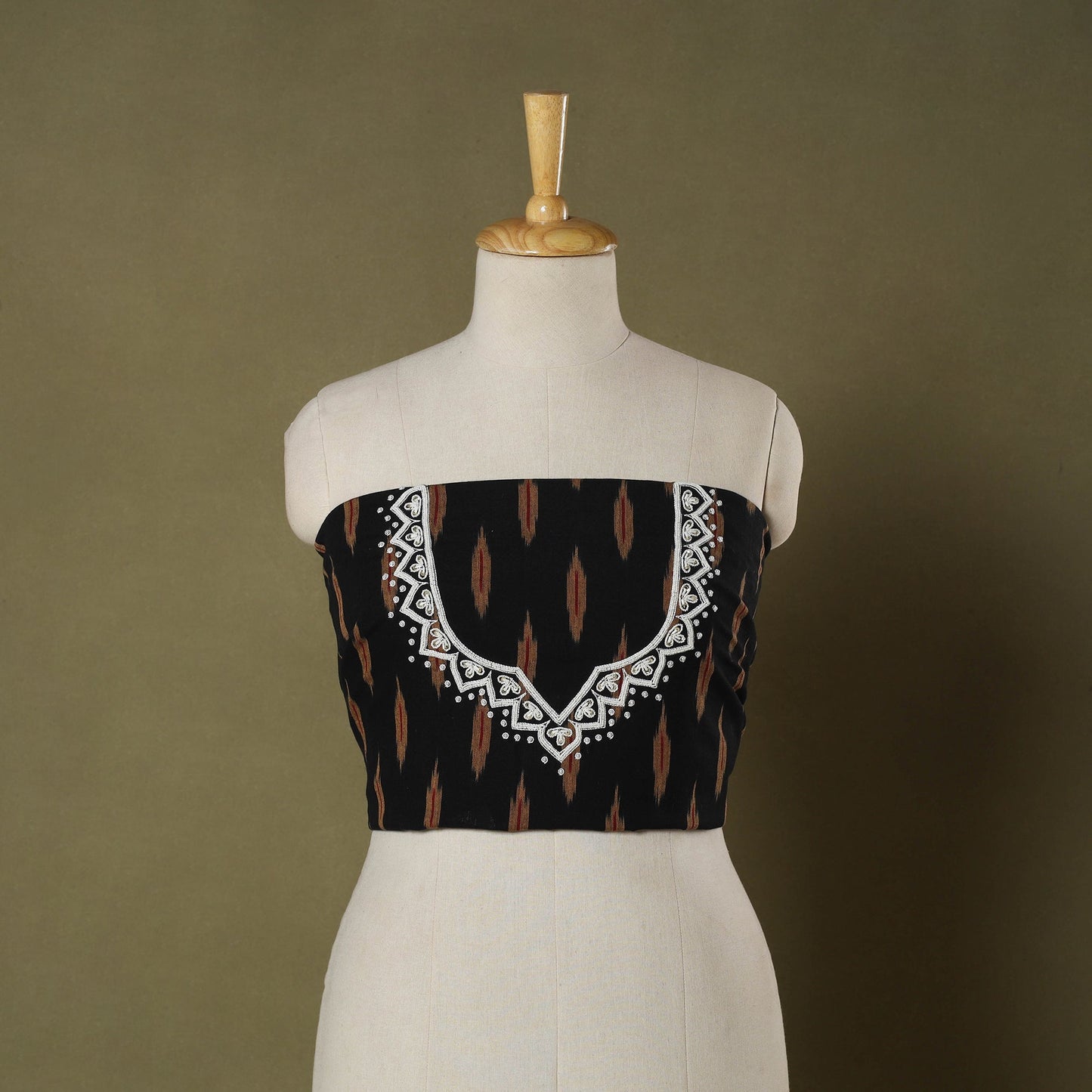 Black Pochampally Ikat Hand Embroidery Cotton Blouse Piece