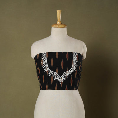 Black Pochampally Ikat Hand Embroidery Cotton Blouse Piece