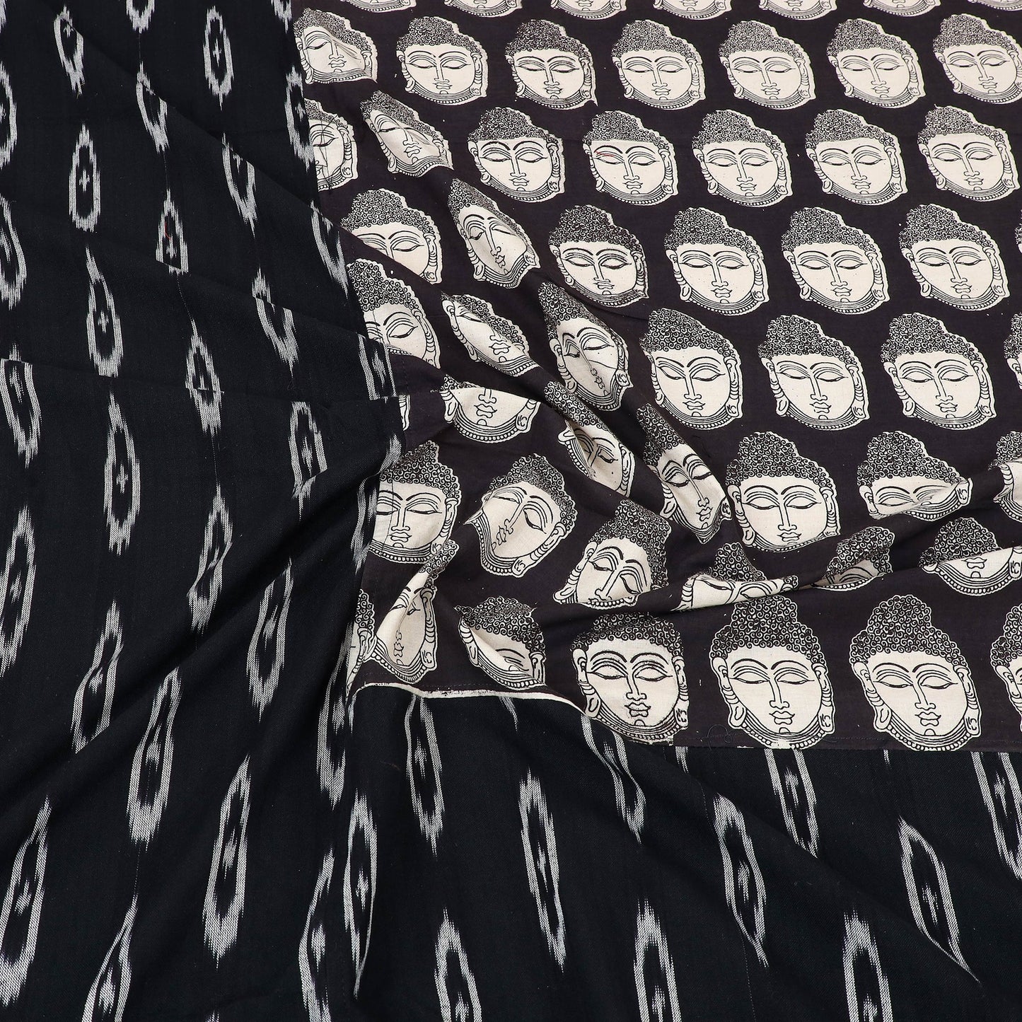 Black - pochampally ikat with kalamkari patch cotton