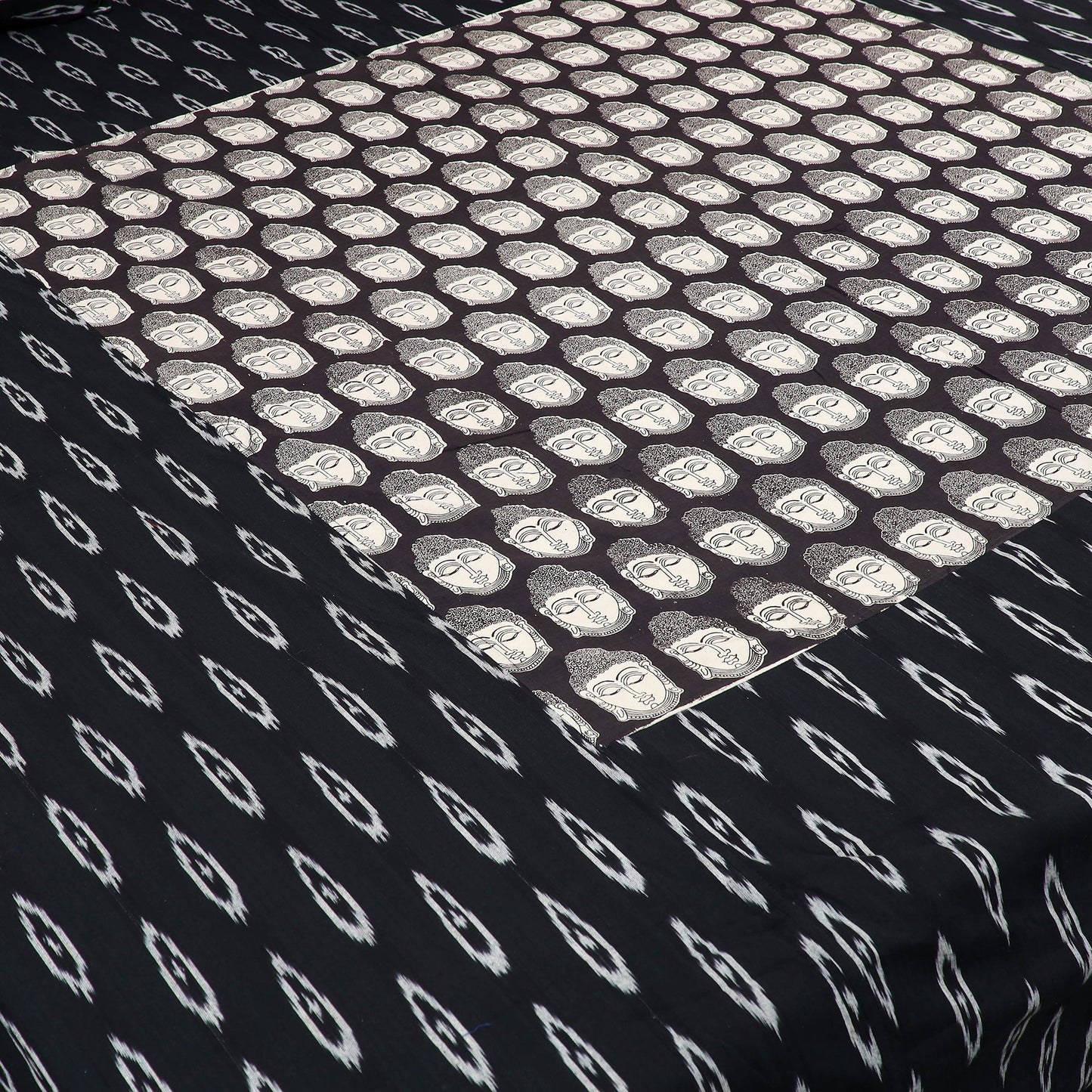 Black - pochampally ikat with kalamkari patch cotton