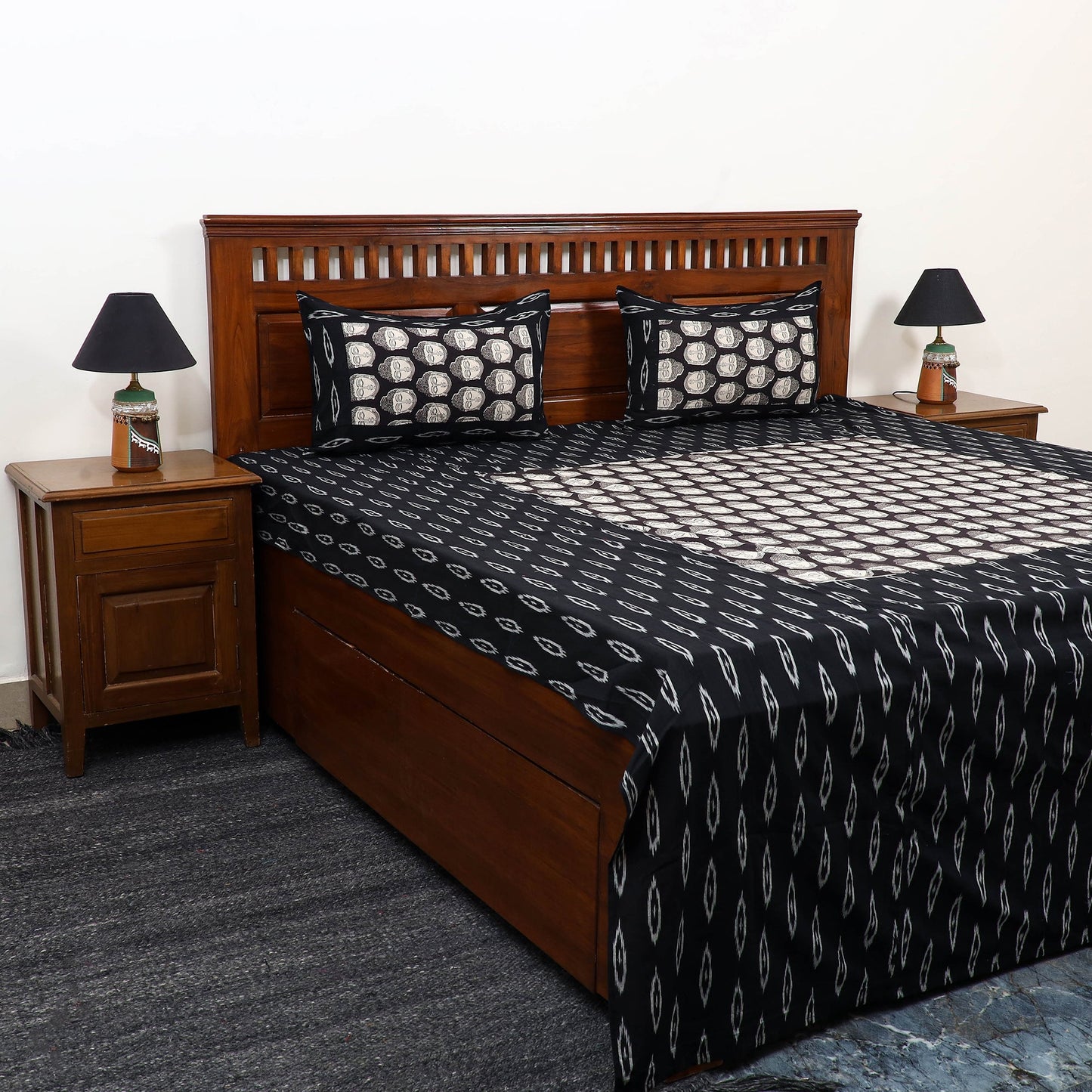 Black - pochampally ikat with kalamkari patch cotton