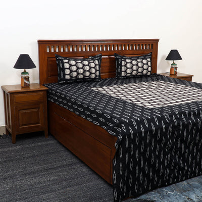 Black - pochampally ikat with kalamkari patch cotton