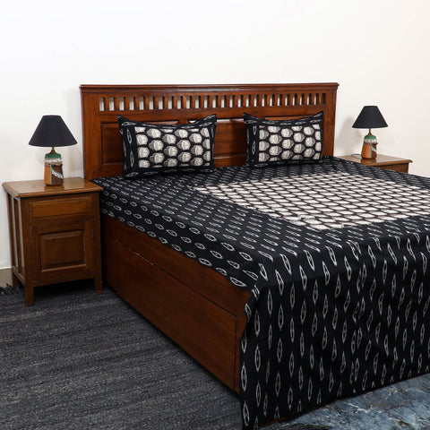 Black - pochampally ikat with kalamkari patch cotton